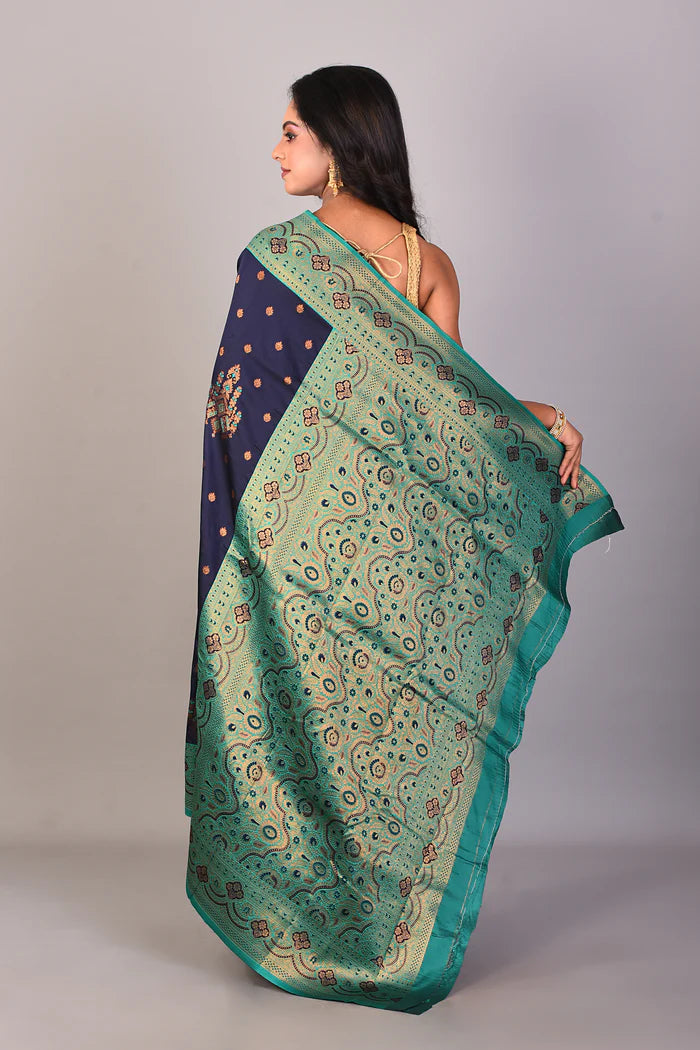Navy Blue Mushroo Silk Saree - Keya Seth Exclusive