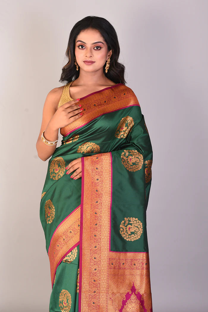 Bottle Green Blended Kanjivaram Silk Saree - Keya Seth Exclusive