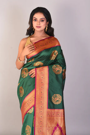 Bottle Green Blended Kanjivaram Silk Saree - Keya Seth Exclusive