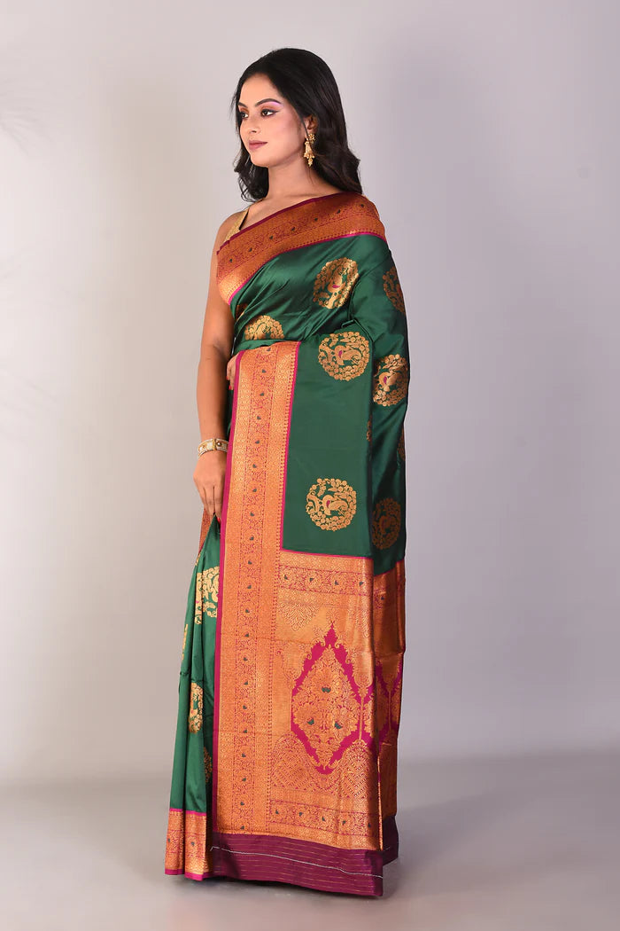 Bottle Green Blended Kanjivaram Silk Saree - Keya Seth Exclusive