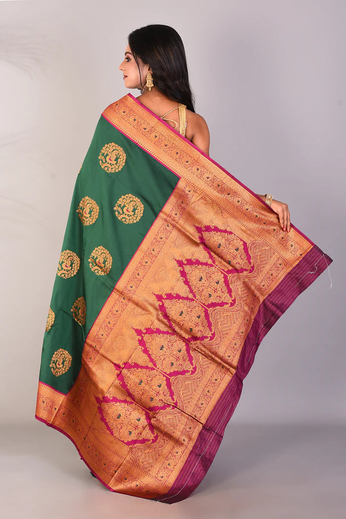 Bottle Green Blended Kanjivaram Silk Saree - Keya Seth Exclusive