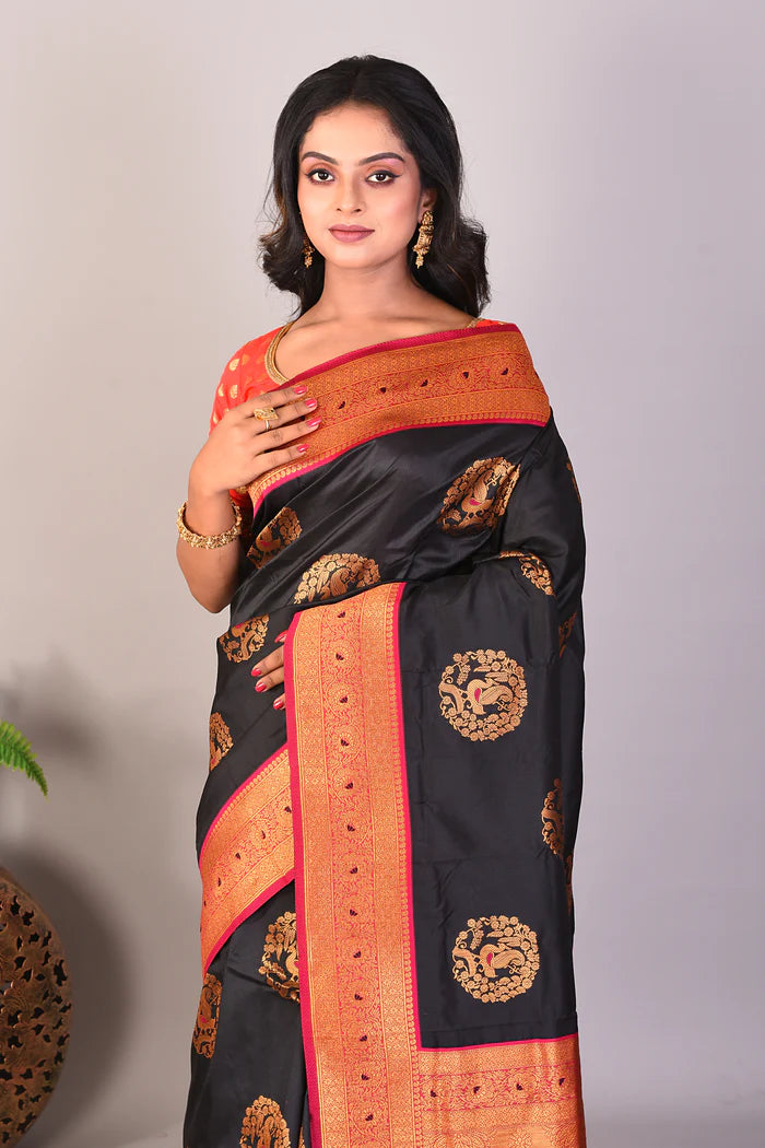 Black Blended Katan Silk Saree - Keya Seth Exclusive