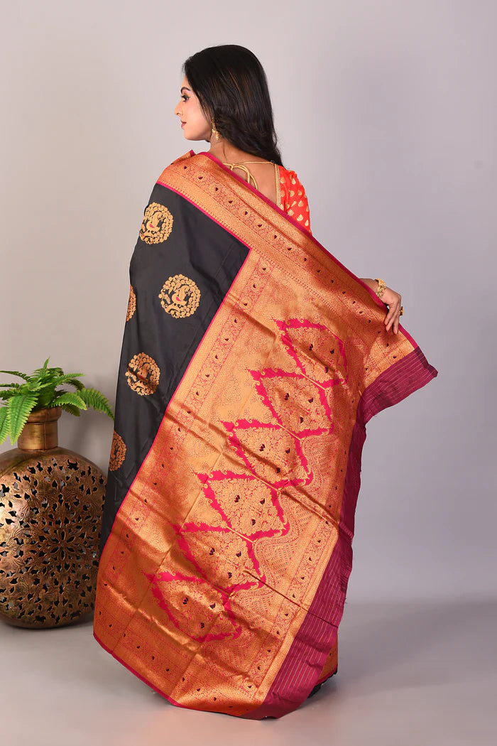 Black Blended Katan Silk Saree - Keya Seth Exclusive