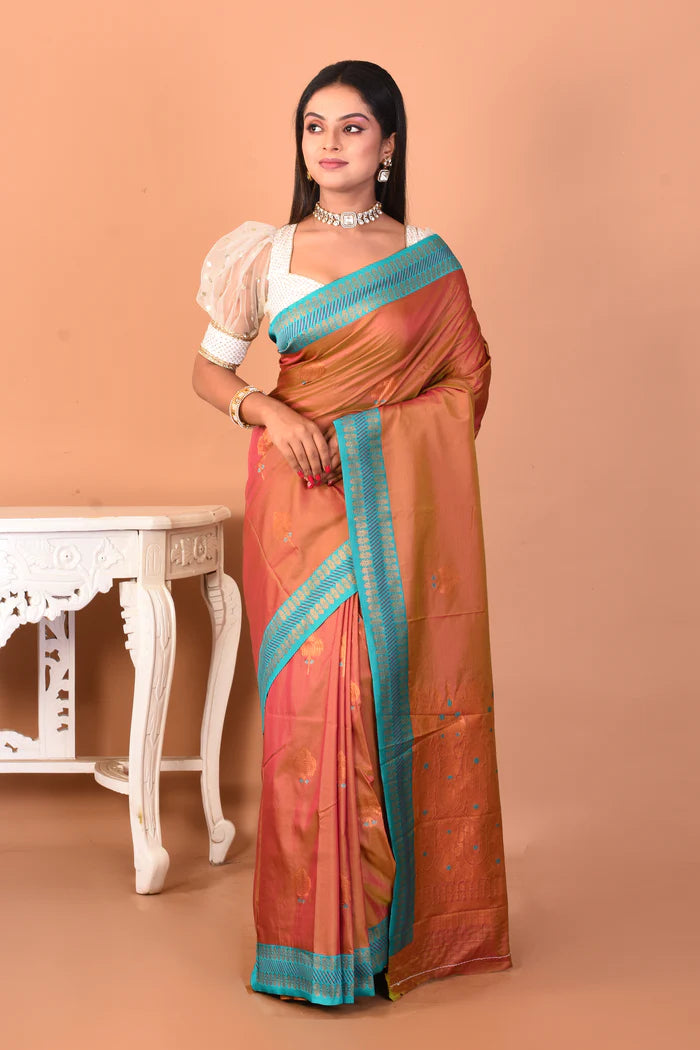 Dual Tone Olive Bomkai Silk Saree - Keya Seth Exclusive
