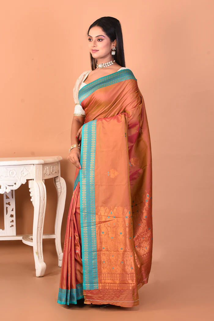 Dual Tone Olive Bomkai Silk Saree - Keya Seth Exclusive