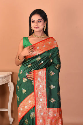 Dark Green Blended Katan Silk Saree - Keya Seth Exclusive