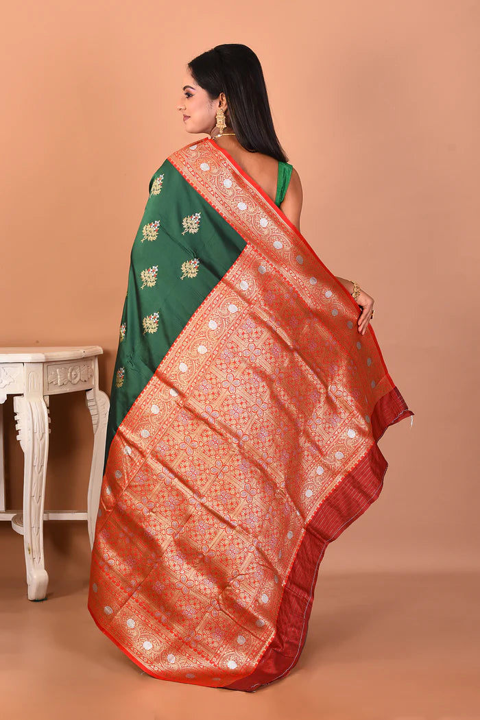 Dark Green Blended Katan Silk Saree - Keya Seth Exclusive