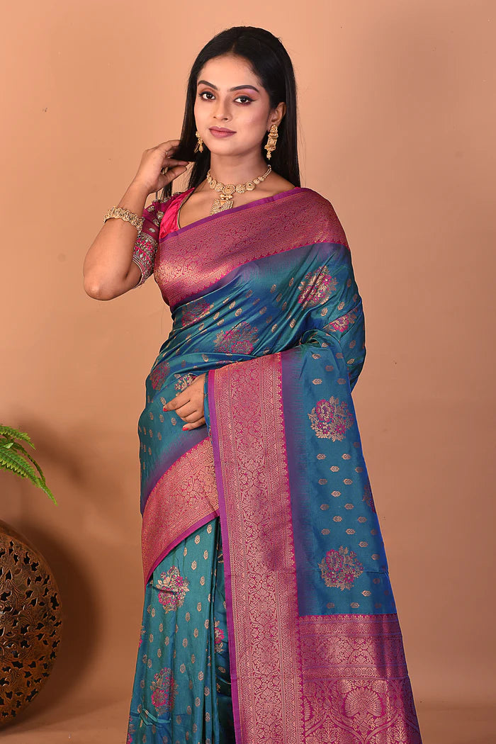 Midnight Blue Blended Katan Silk Saree - Keya Seth Exclusive