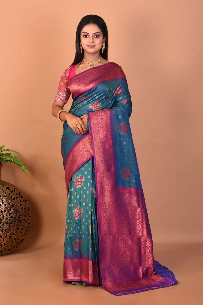 Midnight Blue Blended Katan Silk Saree - Keya Seth Exclusive