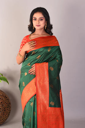 Dark Green Blended Kanjivaram Silk Saree - Keya Seth Exclusive