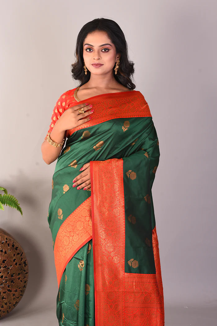 Dark Green Blended Kanjivaram Silk Saree - Keya Seth Exclusive