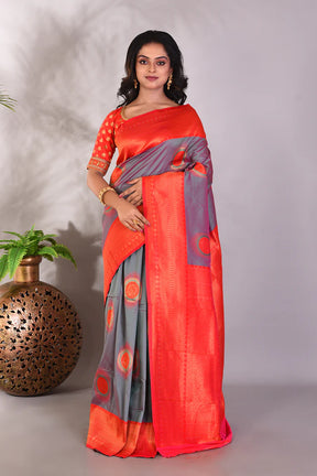 Dual Tone Grey Blended Mushroo Silk Saree - Keya Seth Exclusive