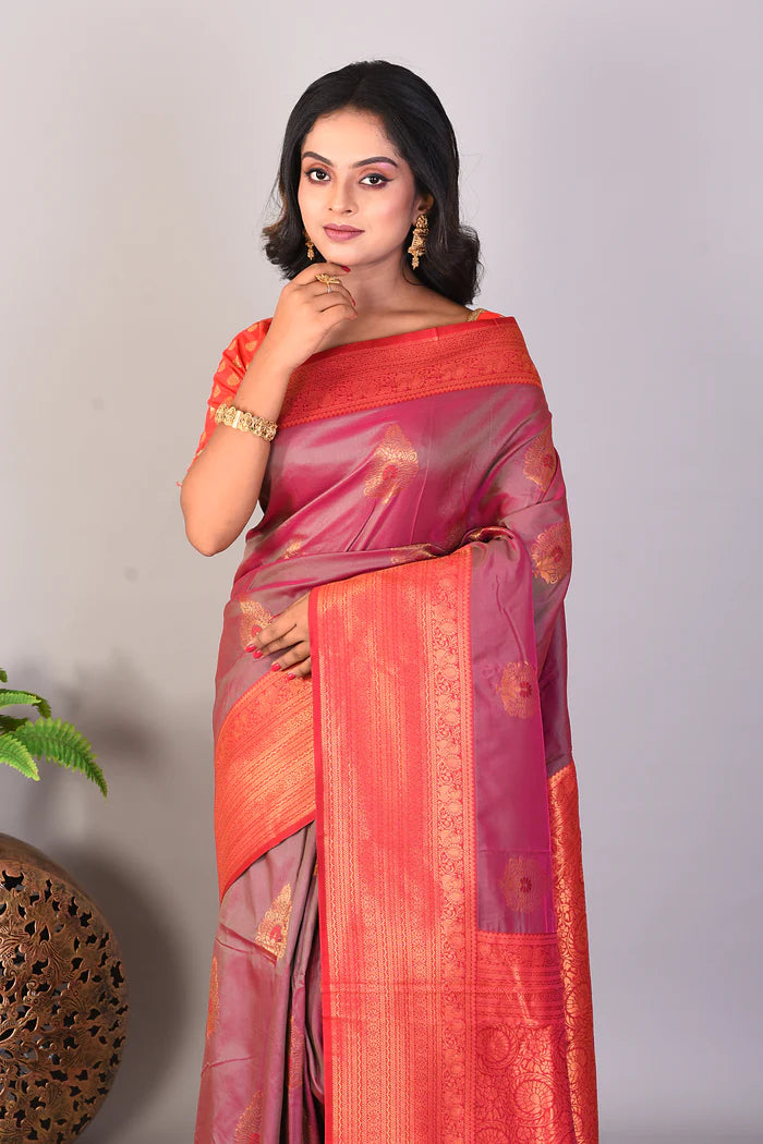 Dual Tone Pink Blended Katan Silk Saree - Keya Seth Exclusive