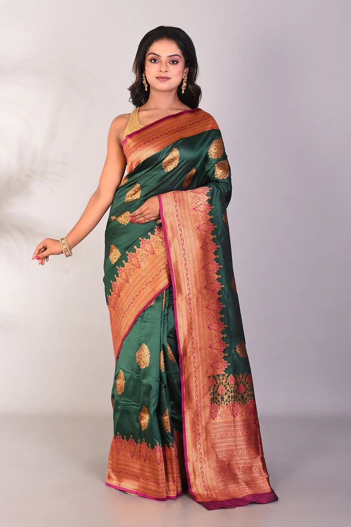 Deep Green Blended Katan Silk Saree - Keya Seth Exclusive