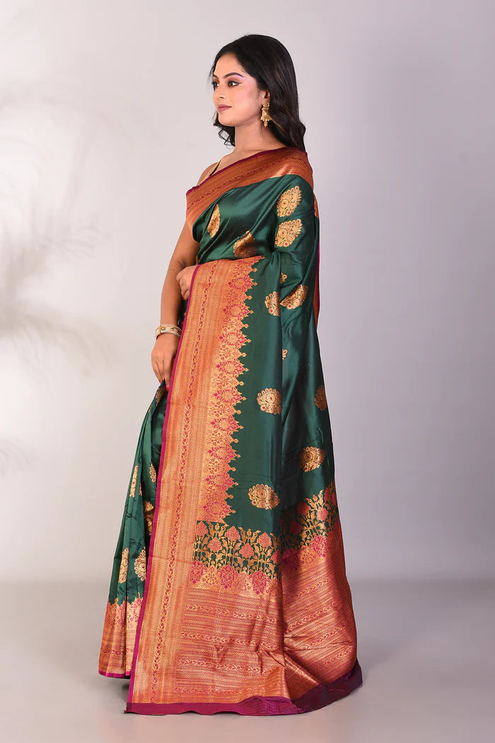 Deep Green Blended Katan Silk Saree - Keya Seth Exclusive