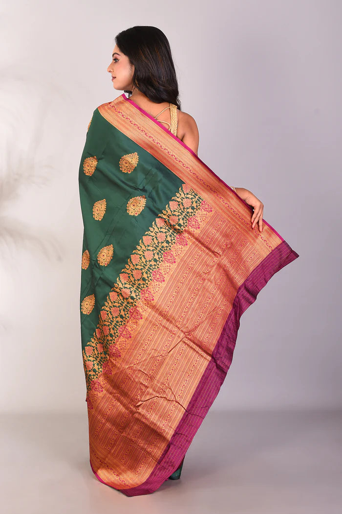 Deep Green Blended Katan Silk Saree - Keya Seth Exclusive