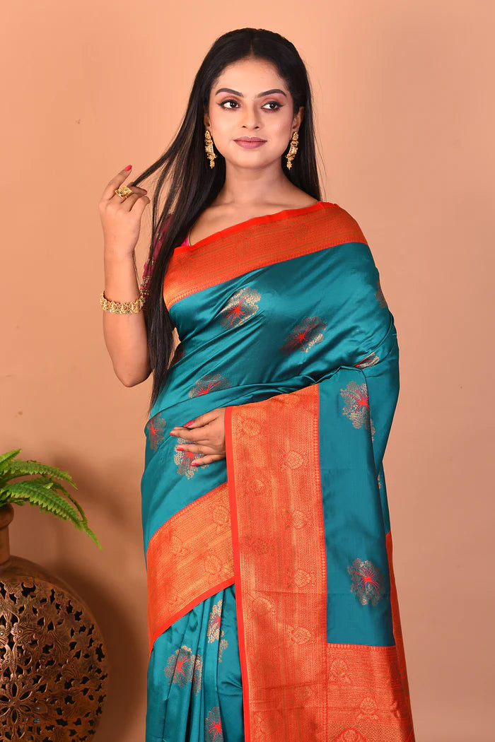 Rama Green Blended Katan Silk Saree - Keya Seth Exclusive