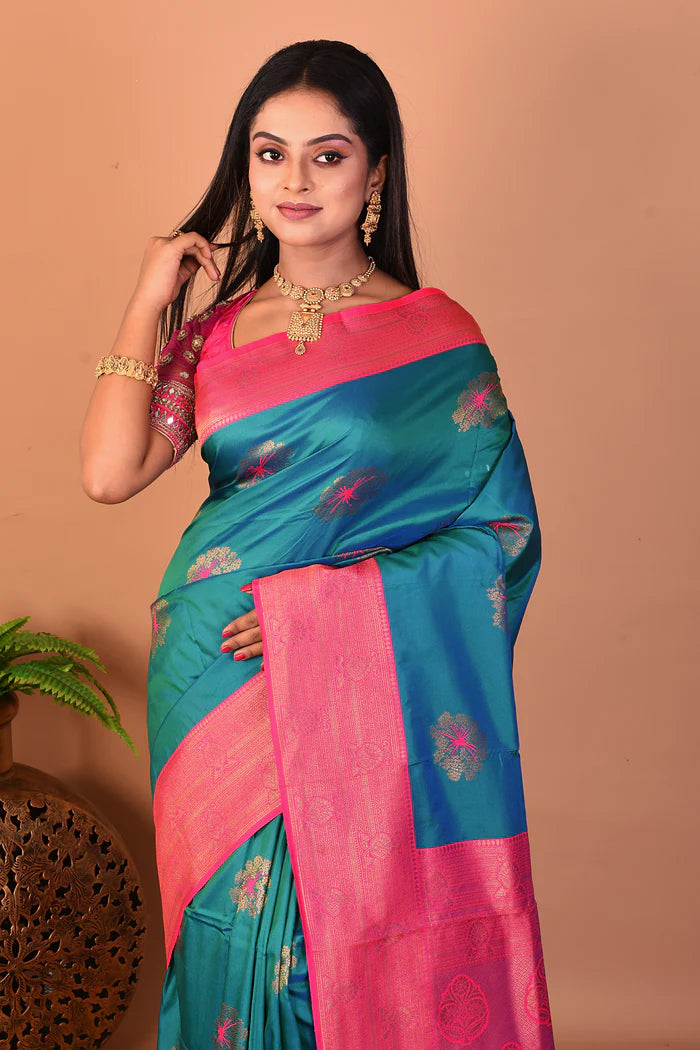 Blue Blended Katan Silk Saree - Keya Seth Exclusive