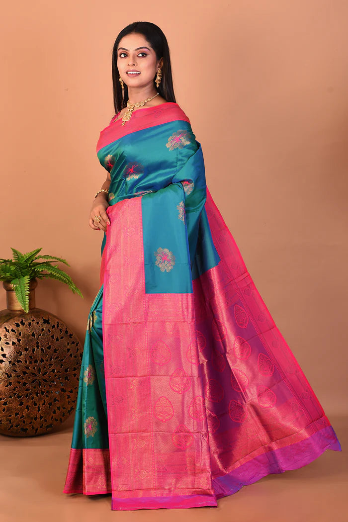 Blue Blended Katan Silk Saree - Keya Seth Exclusive
