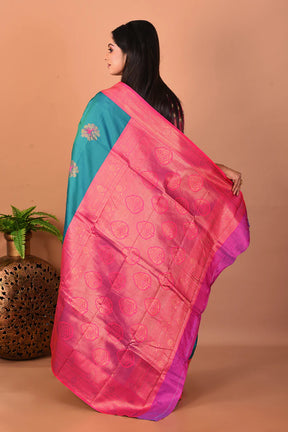 Blue Blended Katan Silk Saree - Keya Seth Exclusive