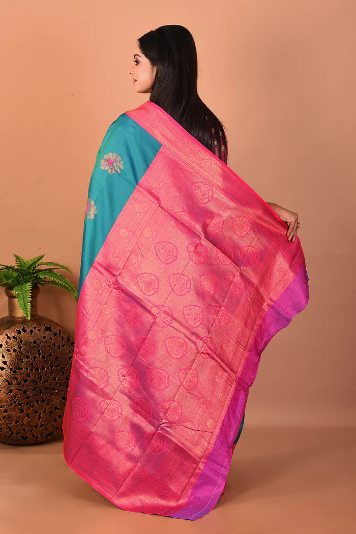 Blue Blended Katan Silk Saree - Keya Seth Exclusive