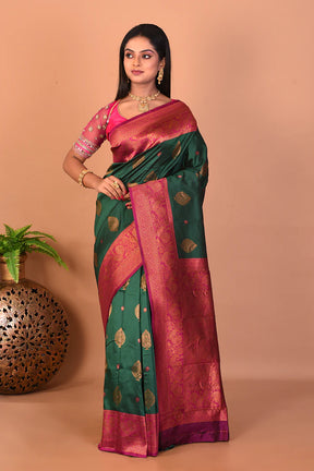 Deep Green Blended Katan Silk Saree - Keya Seth Exclusive