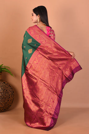 Deep Green Blended Katan Silk Saree - Keya Seth Exclusive