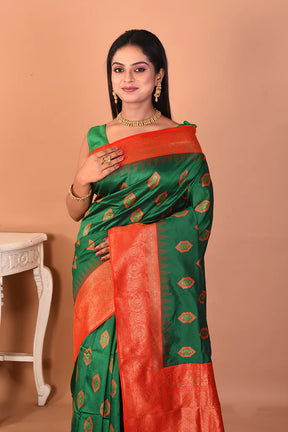 Bottle Green Blended Katan Silk Saree - Keya Seth Exclusive
