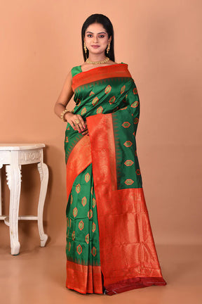 Bottle Green Blended Katan Silk Saree - Keya Seth Exclusive