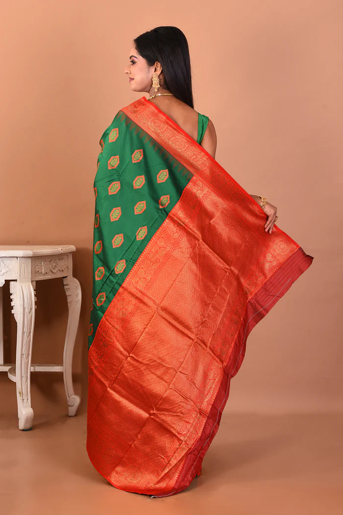 Bottle Green Blended Katan Silk Saree - Keya Seth Exclusive
