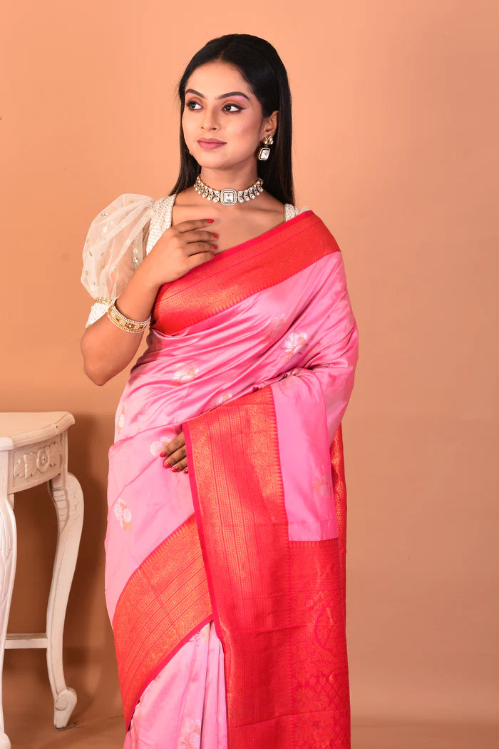 Pink Blended Kanjivaram Silk Saree - Keya Seth Exclusive