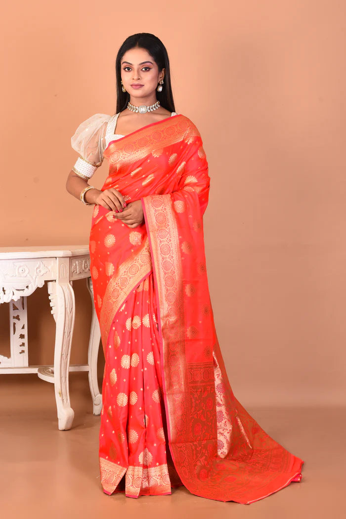 Peachy Pink Blended Katan Silk Saree - Keya Seth Exclusive
