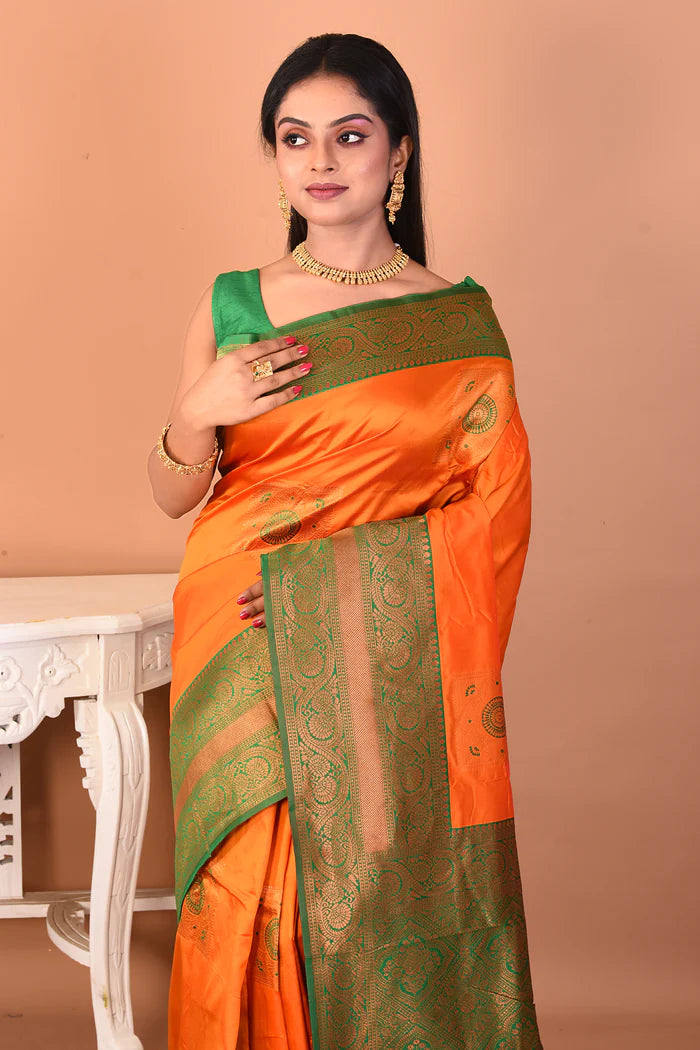 Mustard Blended Kanjivaram Silk Saree - Keya Seth Exclusive