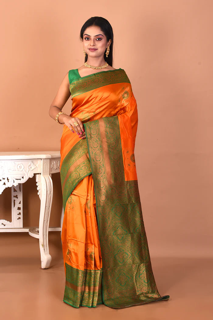 Mustard Blended Kanjivaram Silk Saree - Keya Seth Exclusive