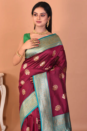 Wine Blended Katan Silk Saree - Keya Seth Exclusive