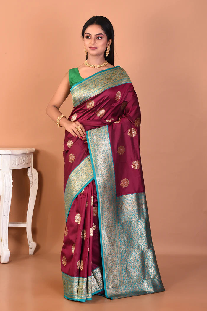 Wine Blended Katan Silk Saree - Keya Seth Exclusive