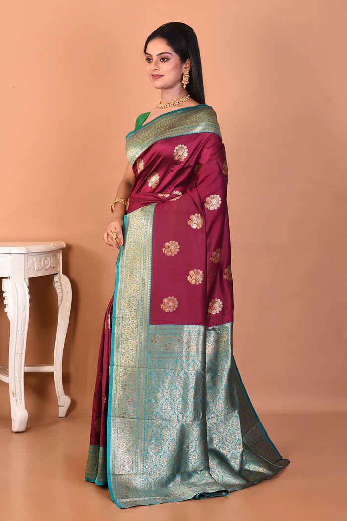 Wine Blended Katan Silk Saree - Keya Seth Exclusive