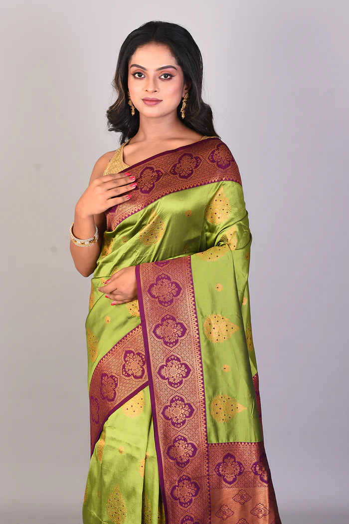 Leaf Green Blended Kanjivaram Silk Saree - Keya Seth Exclusive