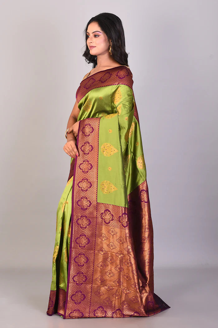 Leaf Green Blended Kanjivaram Silk Saree - Keya Seth Exclusive