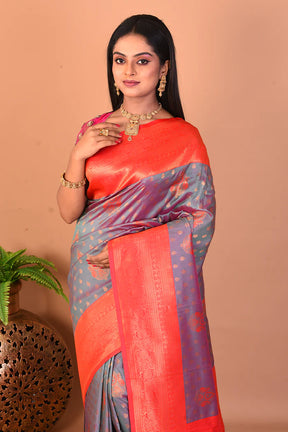 Dual Tone Grey Blended Katan Silk Saree - Keya Seth Exclusive
