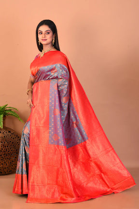 Dual Tone Grey Blended Katan Silk Saree - Keya Seth Exclusive