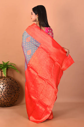 Dual Tone Grey Blended Katan Silk Saree - Keya Seth Exclusive