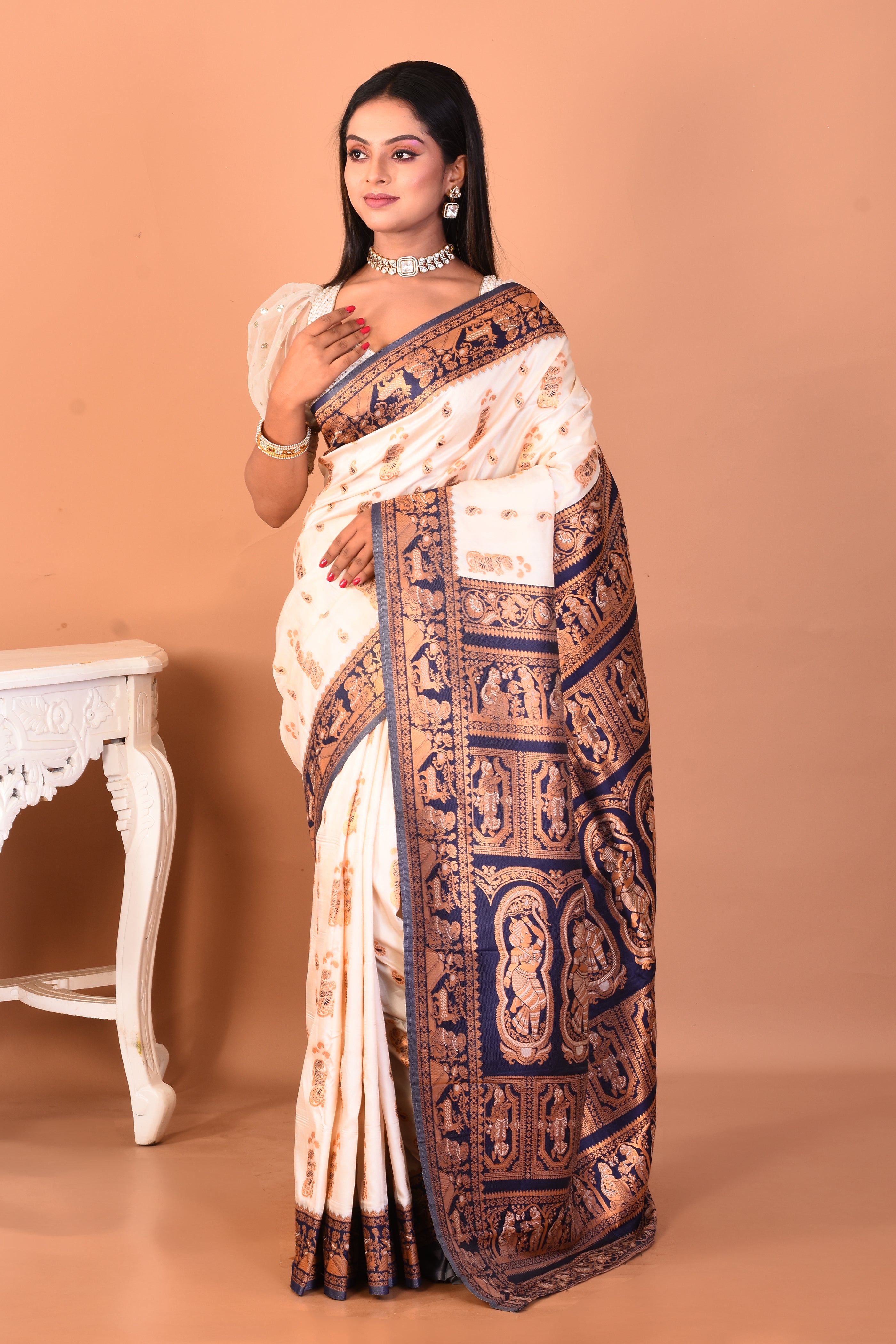 White Blended Baluchari Silk Saree - Keya Seth Exclusive