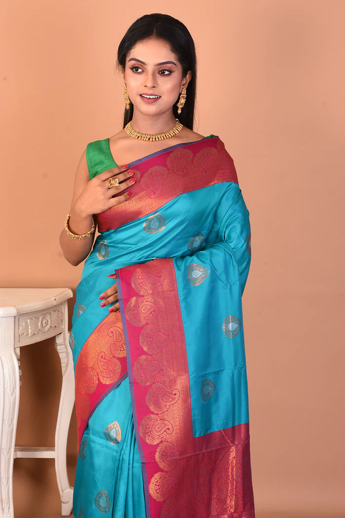 Sea Green Blended Katan Silk Saree - Keya Seth Exclusive