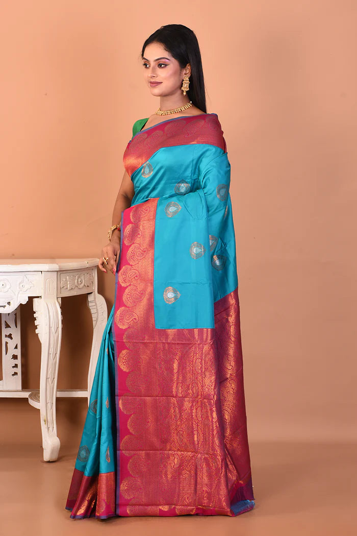 Sea Green Blended Katan Silk Saree - Keya Seth Exclusive