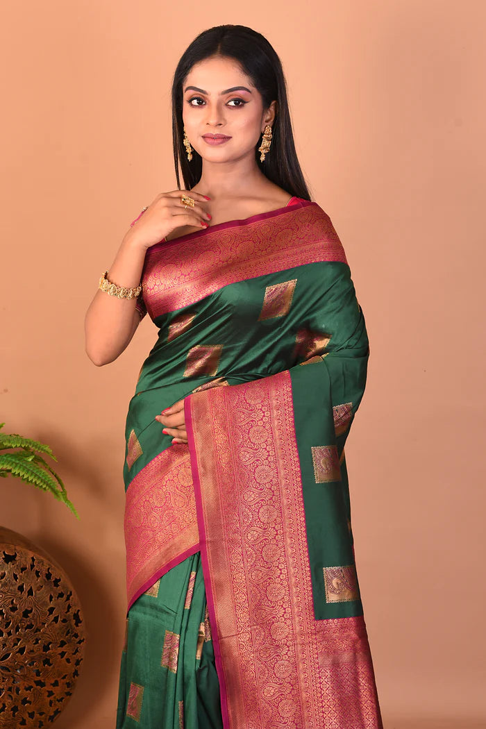 Deep Green Blended Katan Silk Saree - Keya Seth Exclusive