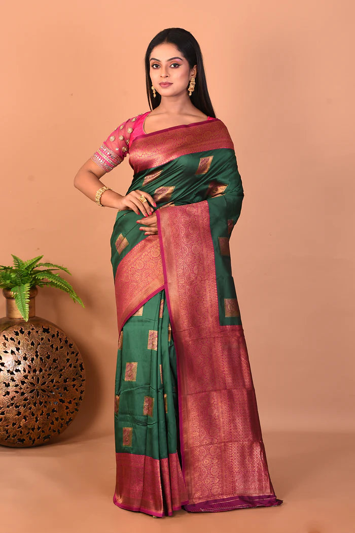Deep Green Blended Katan Silk Saree - Keya Seth Exclusive