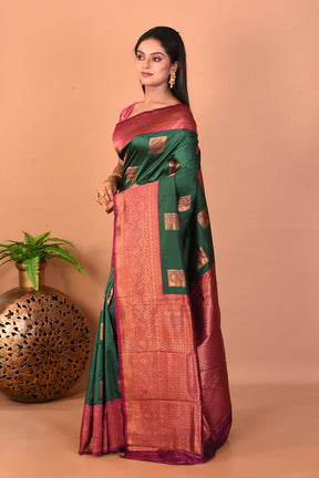 Deep Green Blended Katan Silk Saree - Keya Seth Exclusive
