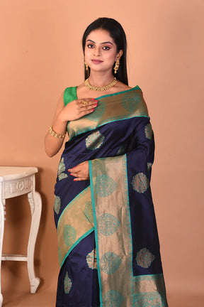 Navy Blue Blended Katan Silk Saree - Keya Seth Exclusive