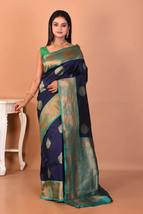 Navy Blue Blended Katan Silk Saree - Keya Seth Exclusive